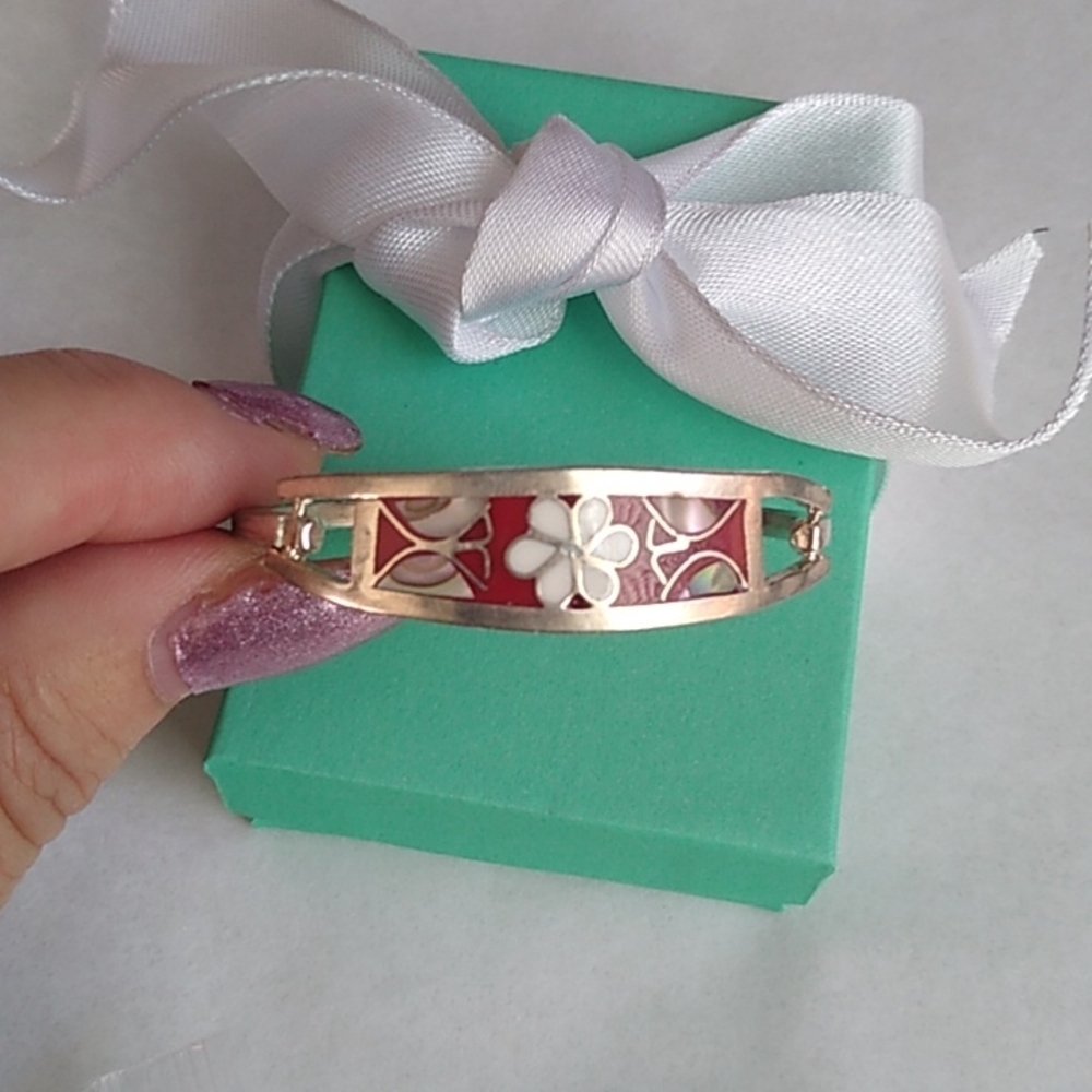 Vintage Sterling Silver 925 Baby Bracelet w/ Inlaid Flower and Butterflies